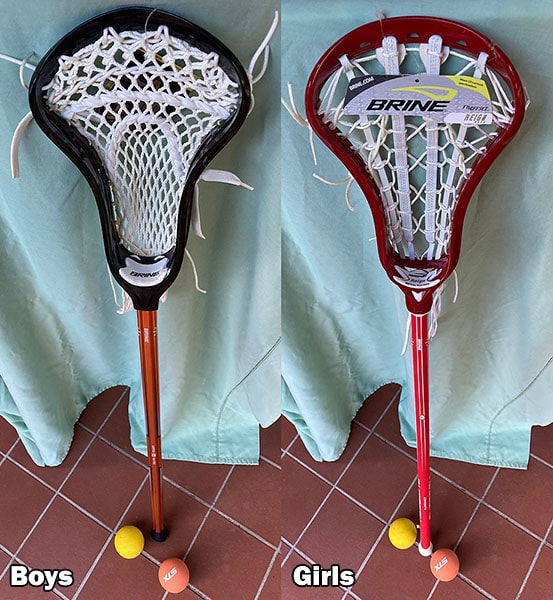 Boys and girls versions of the lacrosse stick and ball starter bundle featuring both a low-bounce
          ball and regulation lacrosse ball.